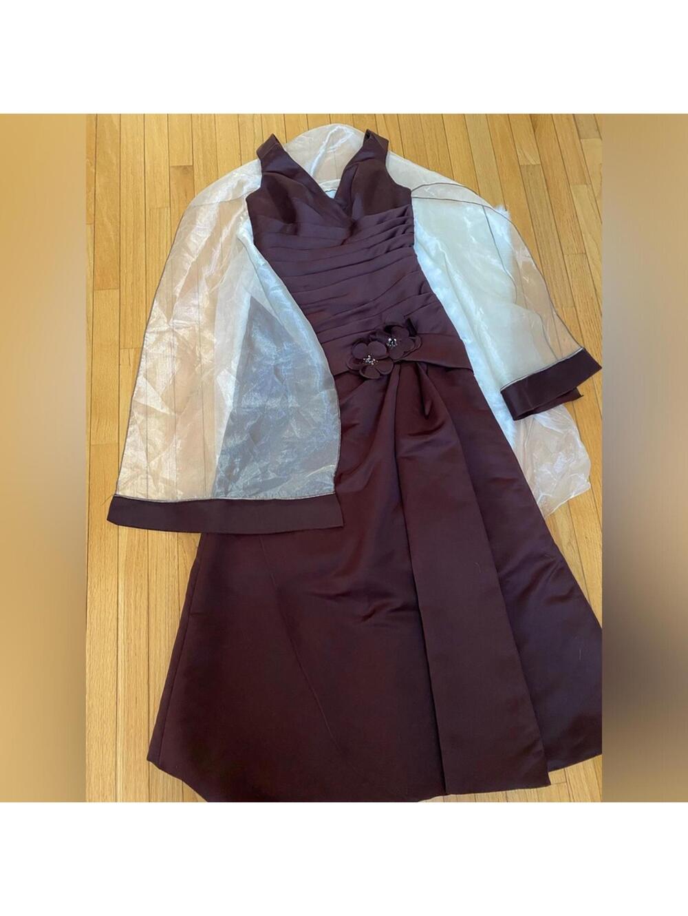 Women’s Saison Blanche Elegant Dark Maroon Dress Sheer Shawl